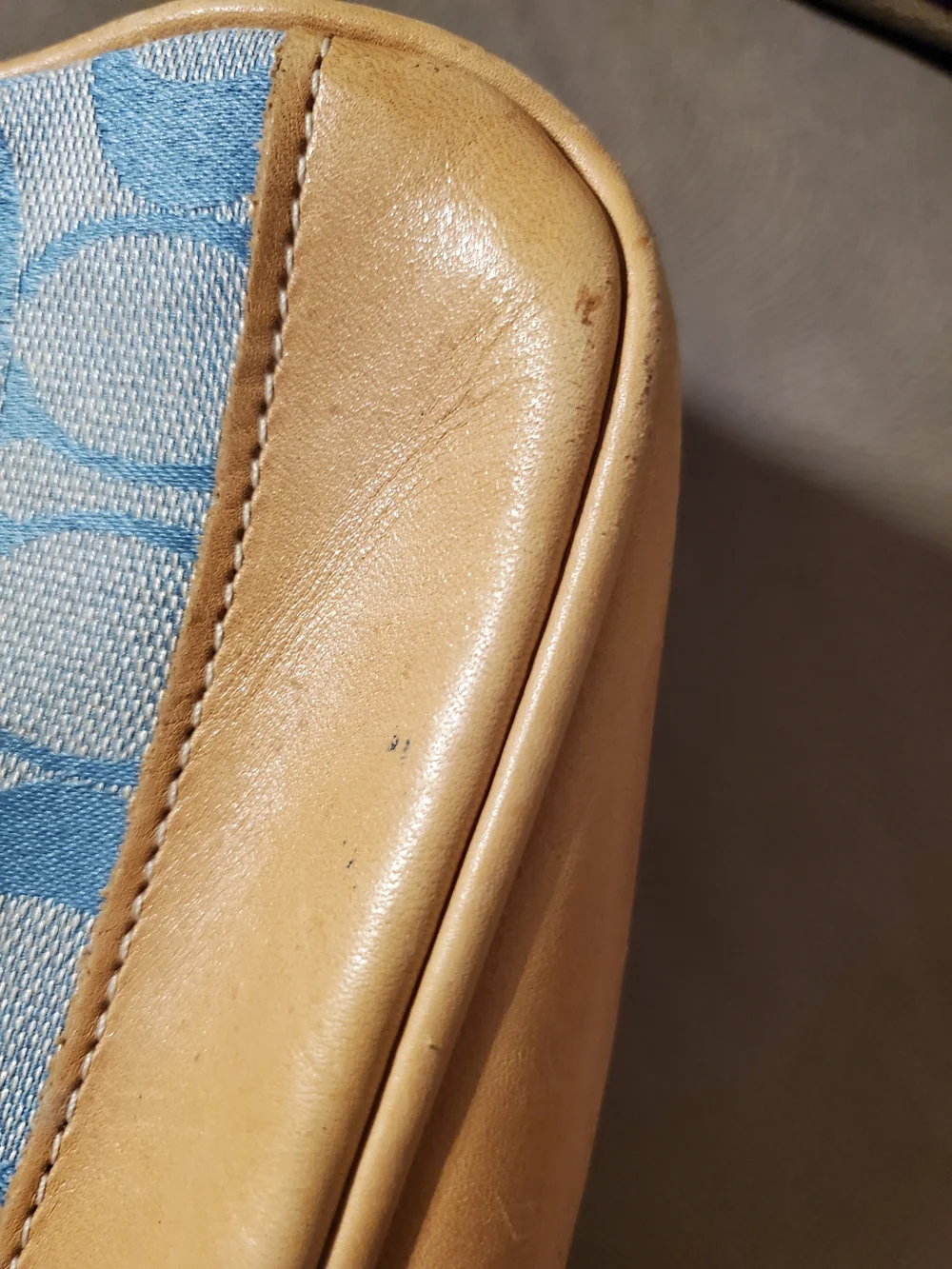 Y2k Coach Blue Signature Canvas and Tan Leather Shoulder Bag